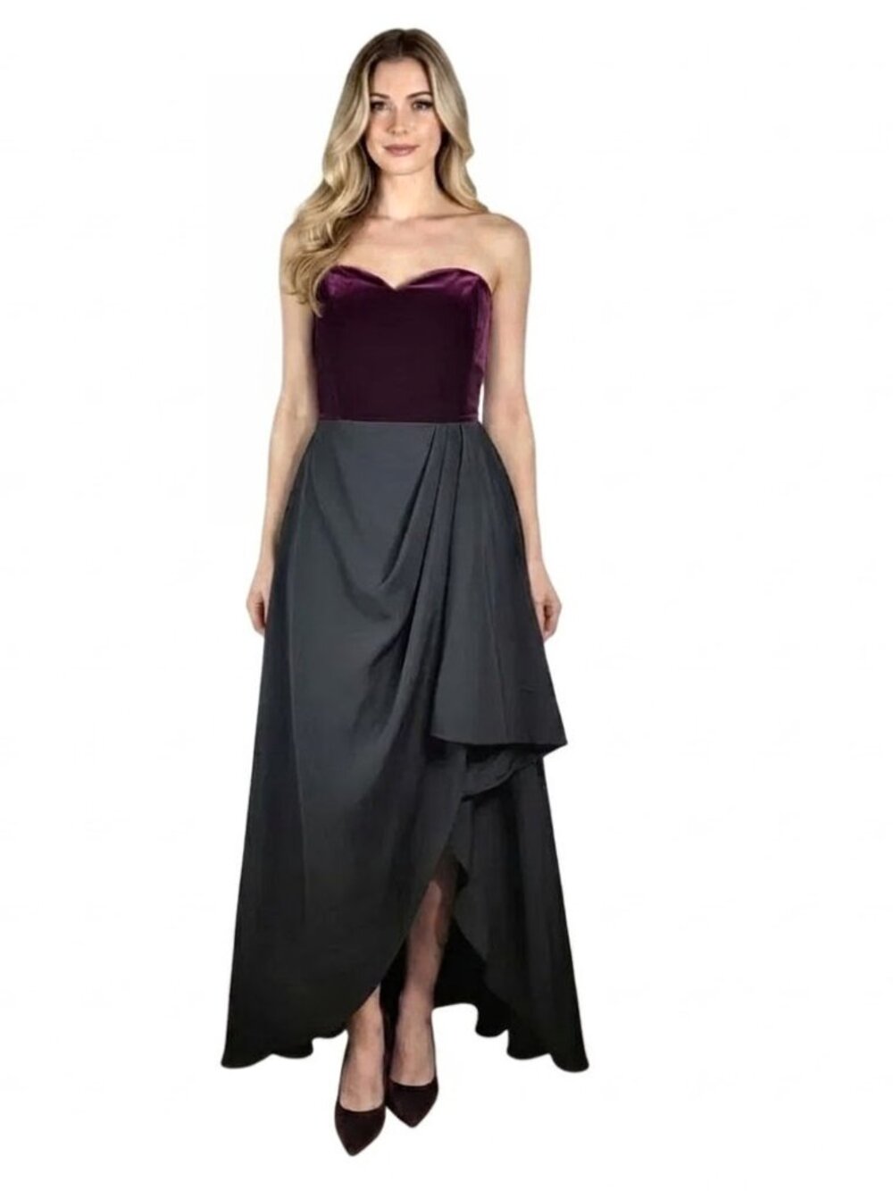 Lanvin Strapless Gown-Velvet Bodice & Draped Skirt Wine/Black Size 36 / US 4